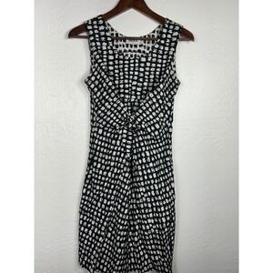 Leota Shift Dress Women Size 4 Black White Spotted Print Cotton Pocket Tie Waist